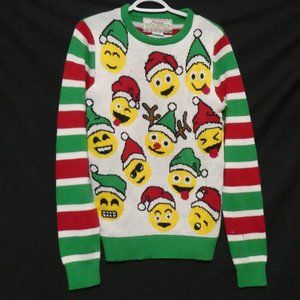 HAPPY HOLIDAYS | small, s | Emoji and Striped | Ugly Christmas Sweater | Unisex